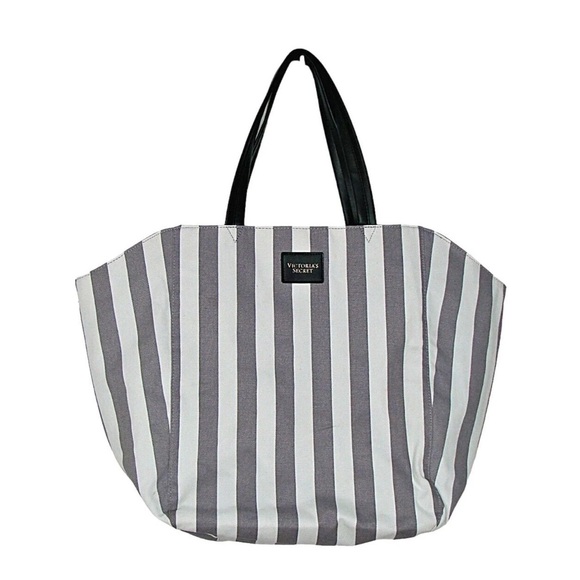 Victoria's Secret Handbags - Victorias Secret Striped Canvas Tote Bag
Gray White Beach Travel